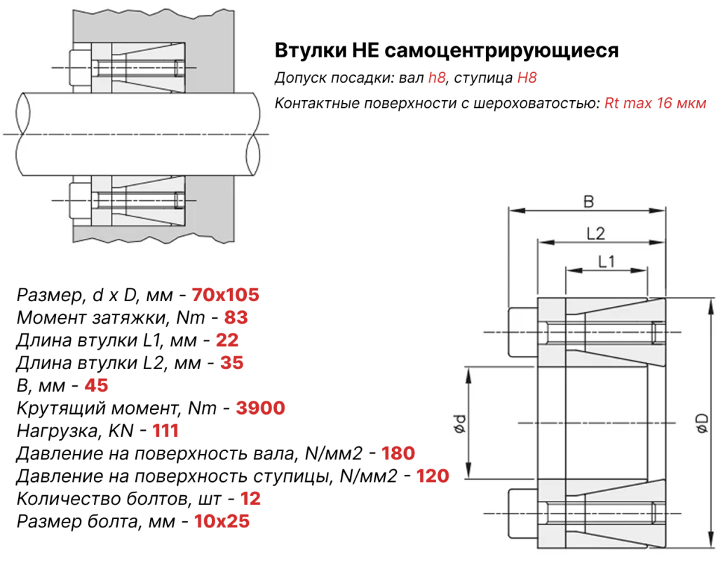 Чертеж втулка зажимная ВК45 70х105